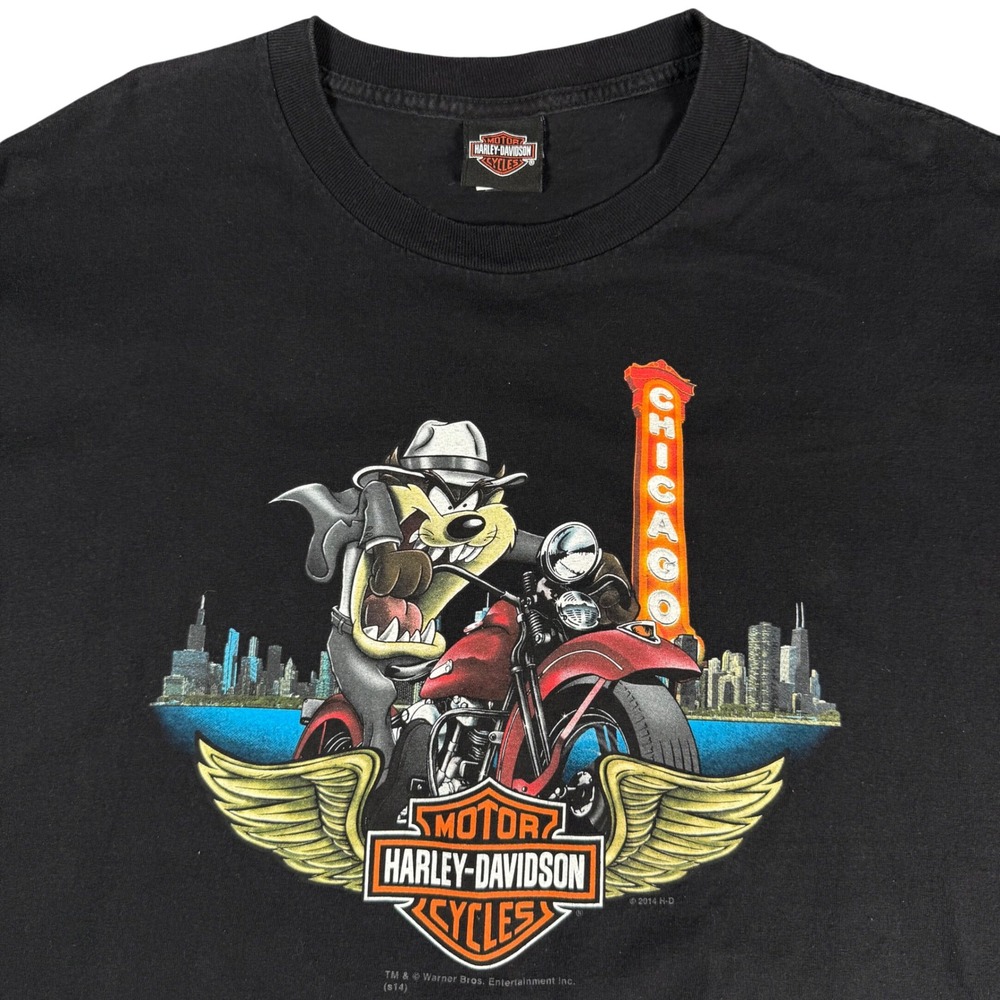 Harley Davidson Taz Chicago T-Shirt Mens 3XL Black Windy City Looney Tunes Y2K